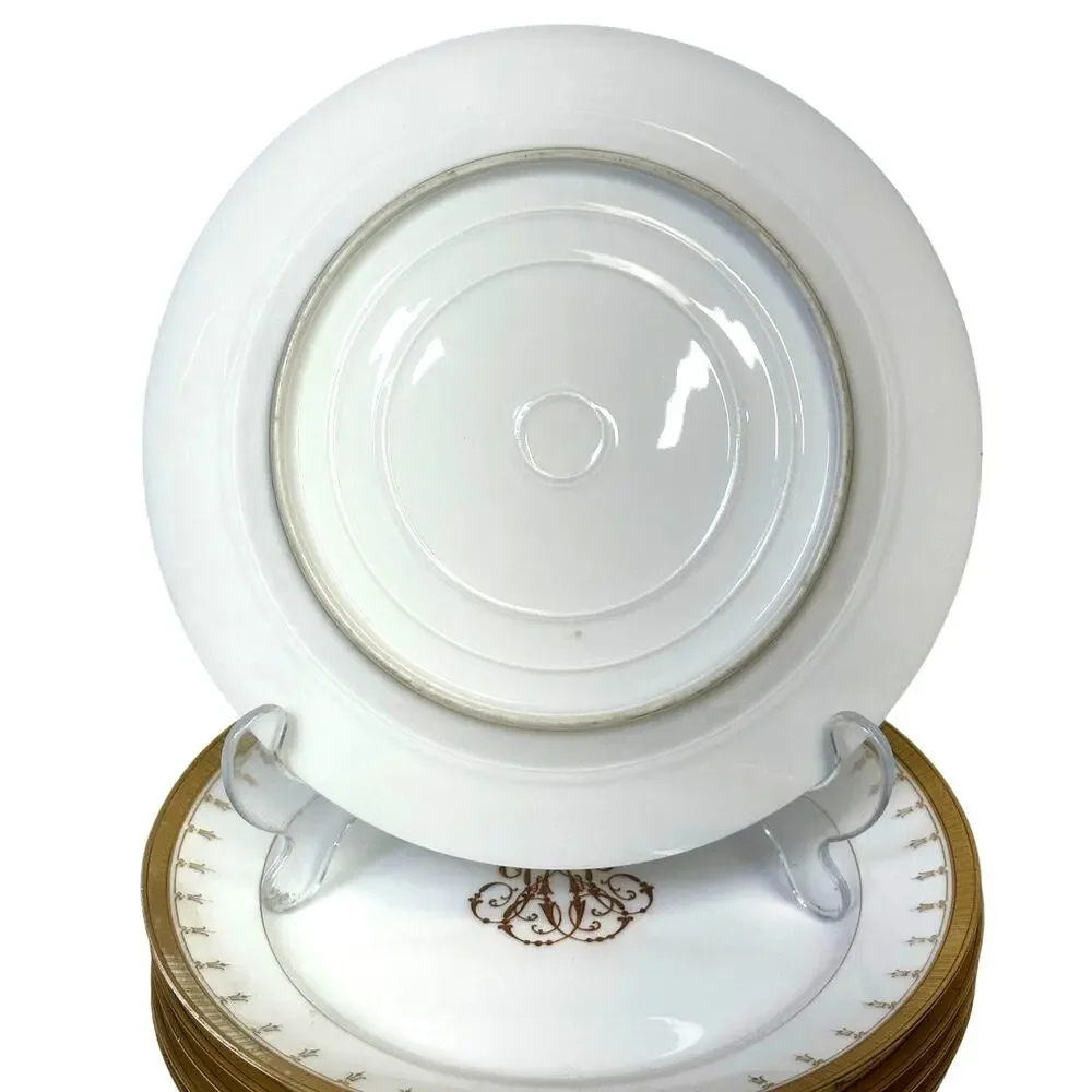 Antique Limoges Mid-1800's Porcelain Plates Elegant Gilded Design-Stunning Set 6